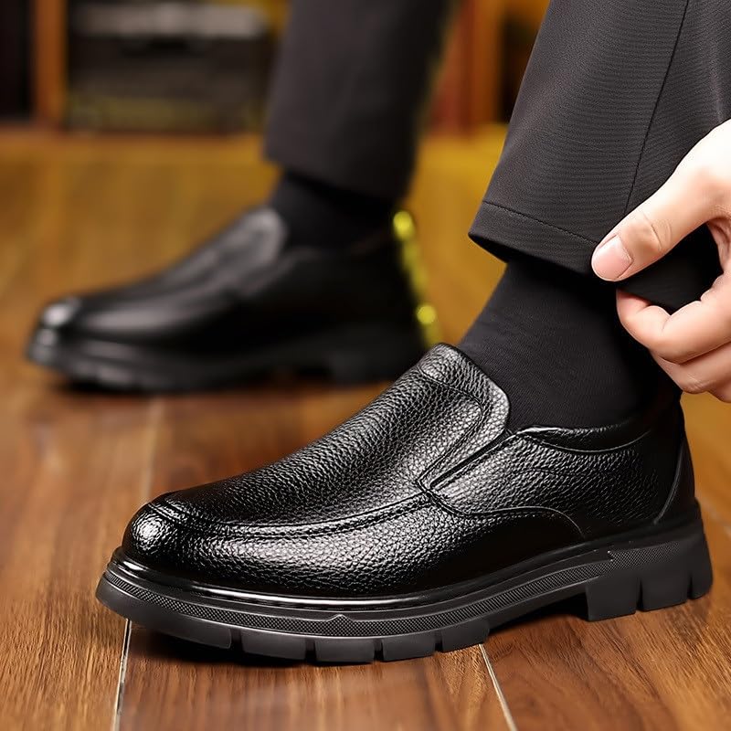 Business Casual Plush Warm Leather Shoes Men's Slip-on Lightweight Casual Walking Loafers Shoes Wild Round Head Shoes Cotton Shoes for Men2