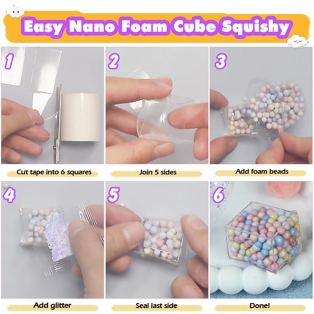 FUNSHOWCASE Nano Tape Bubble Kit with Clay, Marker, 6-Design Guide Squishy Maker Set