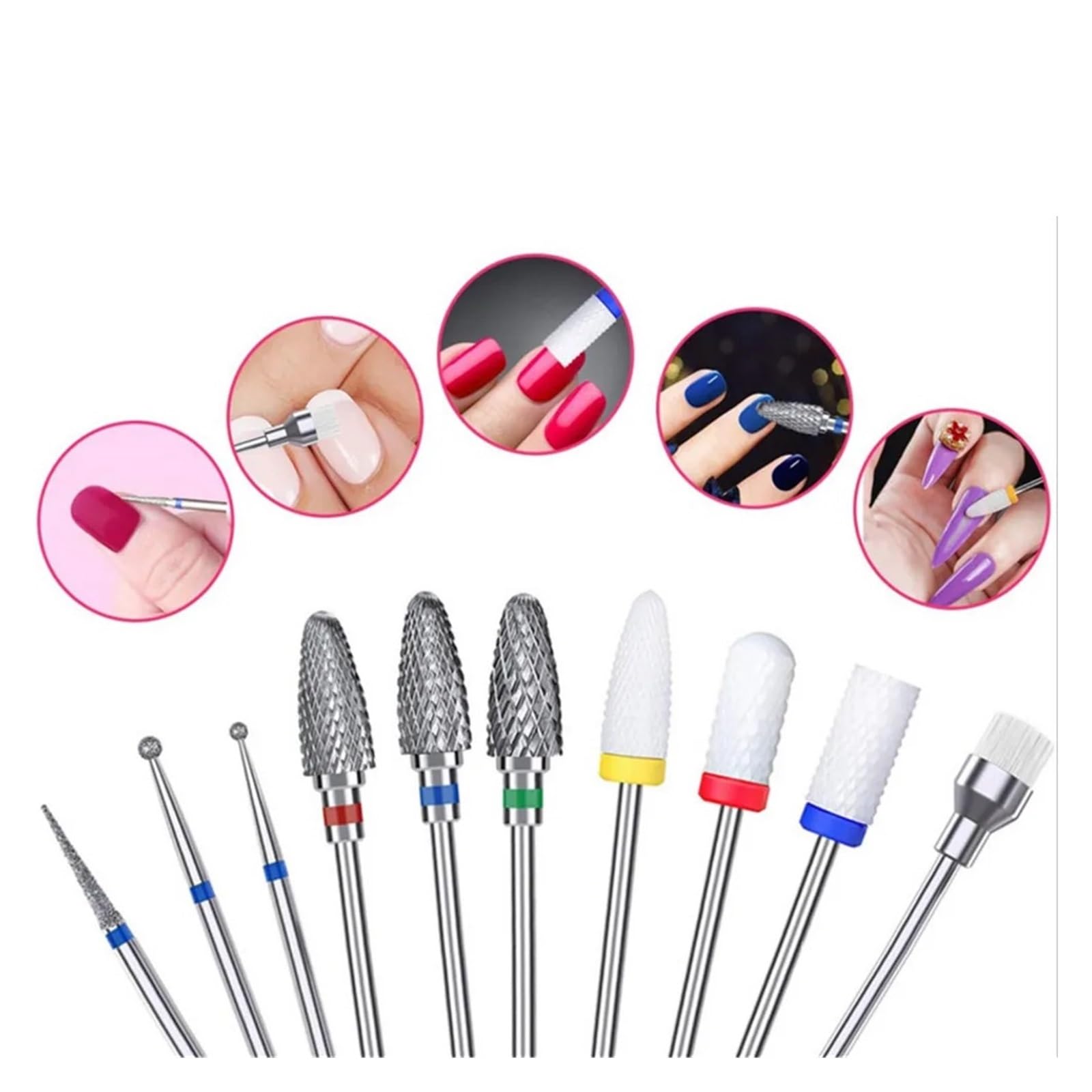 Set da 10 Pezzi di Fresa for Manicure in Ceramica for Unghie, Strumento for la rimozione del Gel