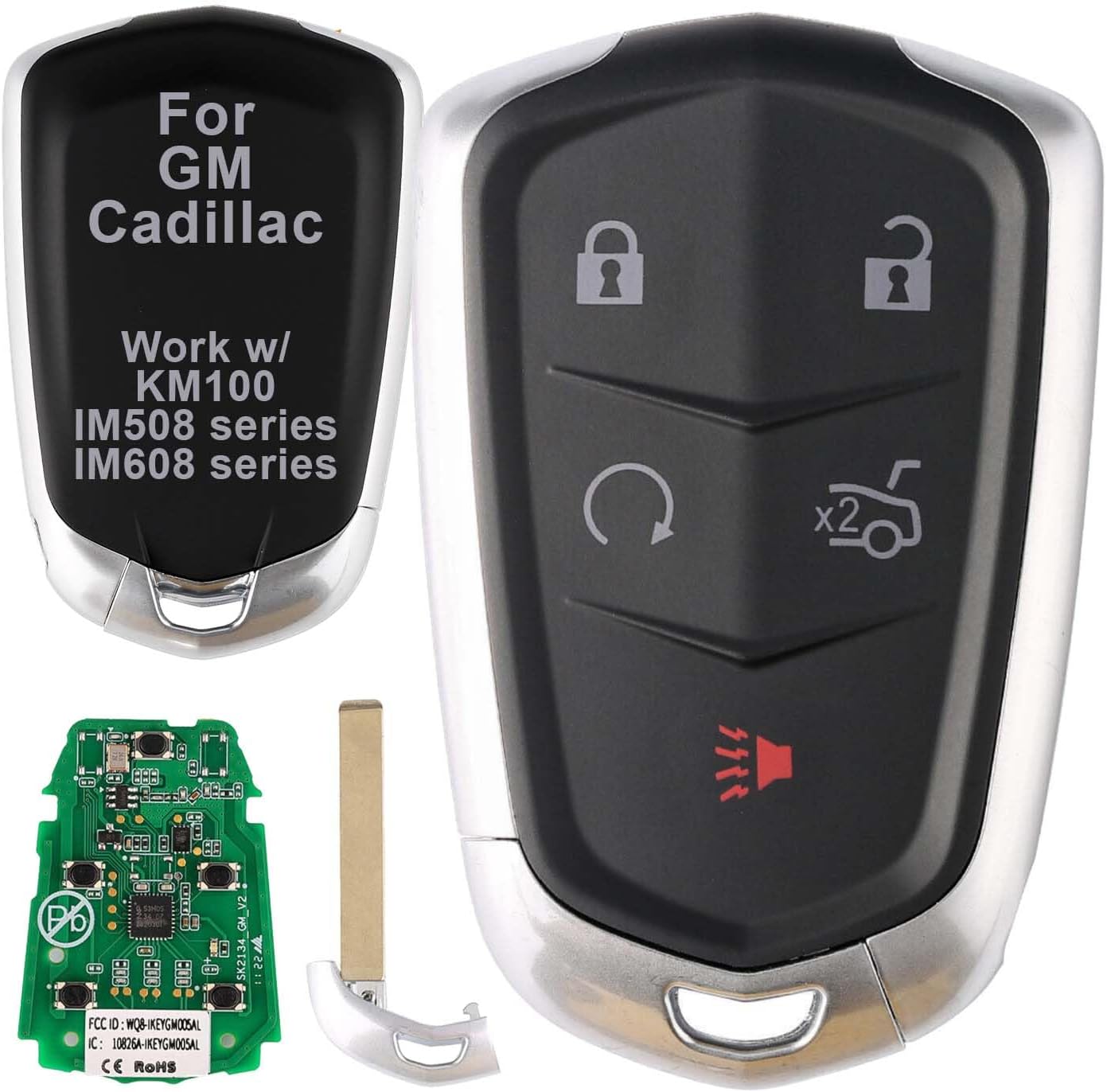 Autel MaxiIM IKEYGM5TPR programmable 5 Button Key, GM/Cadillac-Style IKEY, Lock Unlock Remote Start Trunk Panic, Keyless Entry Remote Flip Car Key Fob for GM Cadillac.