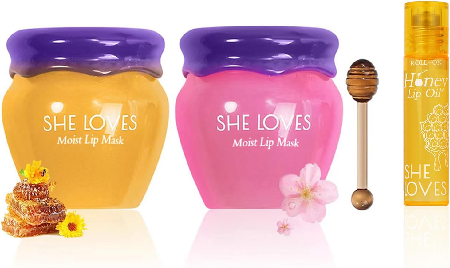 SHE LOVES 2PCS Lip Mask Overnight, Honey&Sakura Day and Night Repair Sleeping Lip Balm, Fade Lip Lines Bee Balm, Hydrating &Prevention Dry and Crack Lip Scrubs Exfoliator