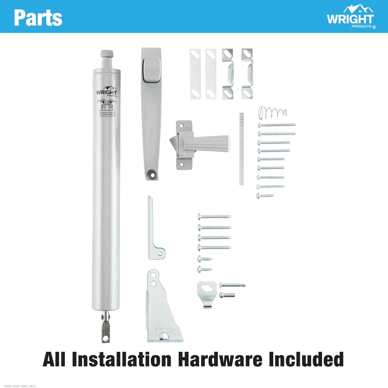 Wright Products Pneumatic Storm Door Closer & Push Button Latch Combo Kit – Adjustable, Smooth-Closing with Hold-Open Feature (Modern, Aluminum)