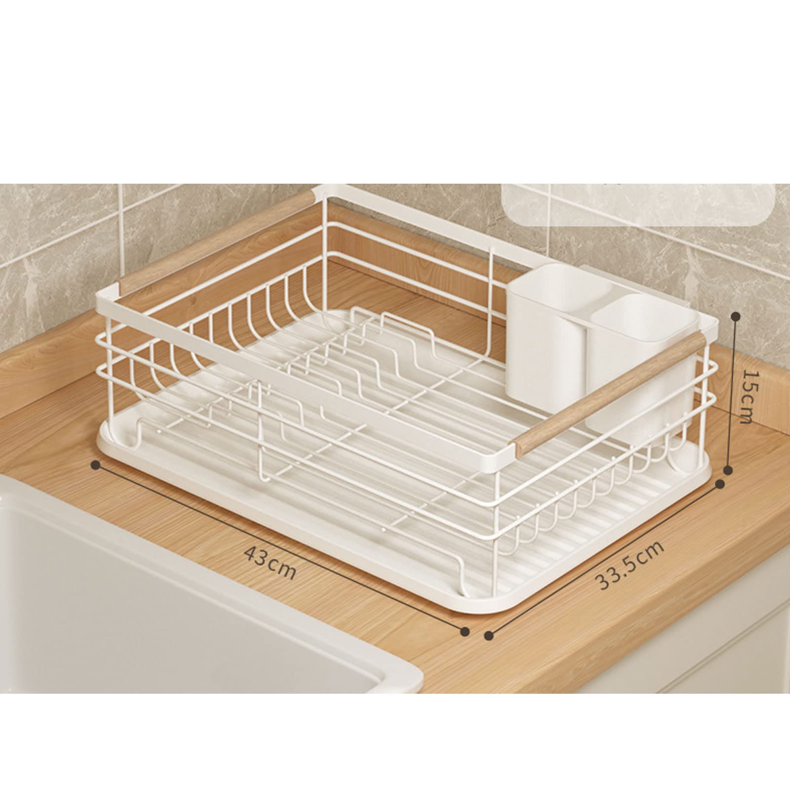 Escurreplatos de 1 nivel con bandeja de goteo extraíble, estante de secado de cocina para platos, cubiertos y vasos, ahorra espacio para un secado eficiente de los platos