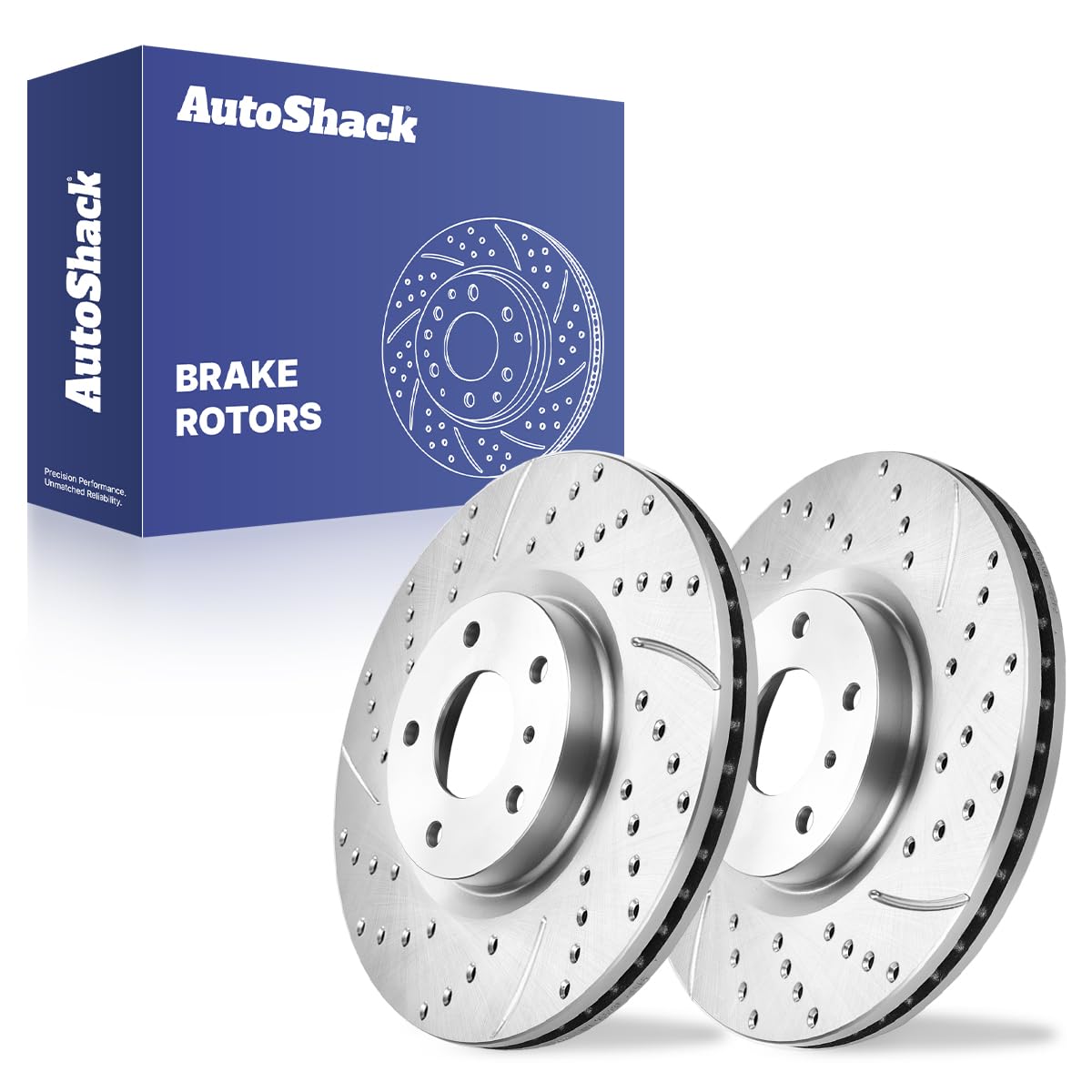 AutoShack Front Vented Drilled & Slotted Silver Zinc Coated Brake Rotors 2-PC Set Replacement for 2005-2018 Nissan Maxima 2004-2014 Nissan Murano 2015