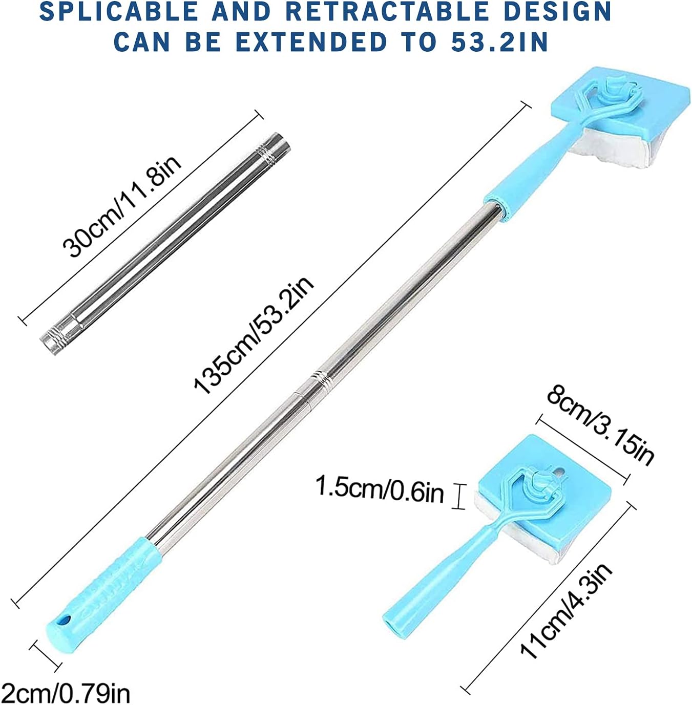 Baseboard Cleaner Tool with Handle, 5 Reusable Cleaning Pads, 1PC No-Bending Mop Baseboard Cleaner Tool Long Handle Adjustable Baseboard Molding Tool for Bathroom Microfiber Cleaning