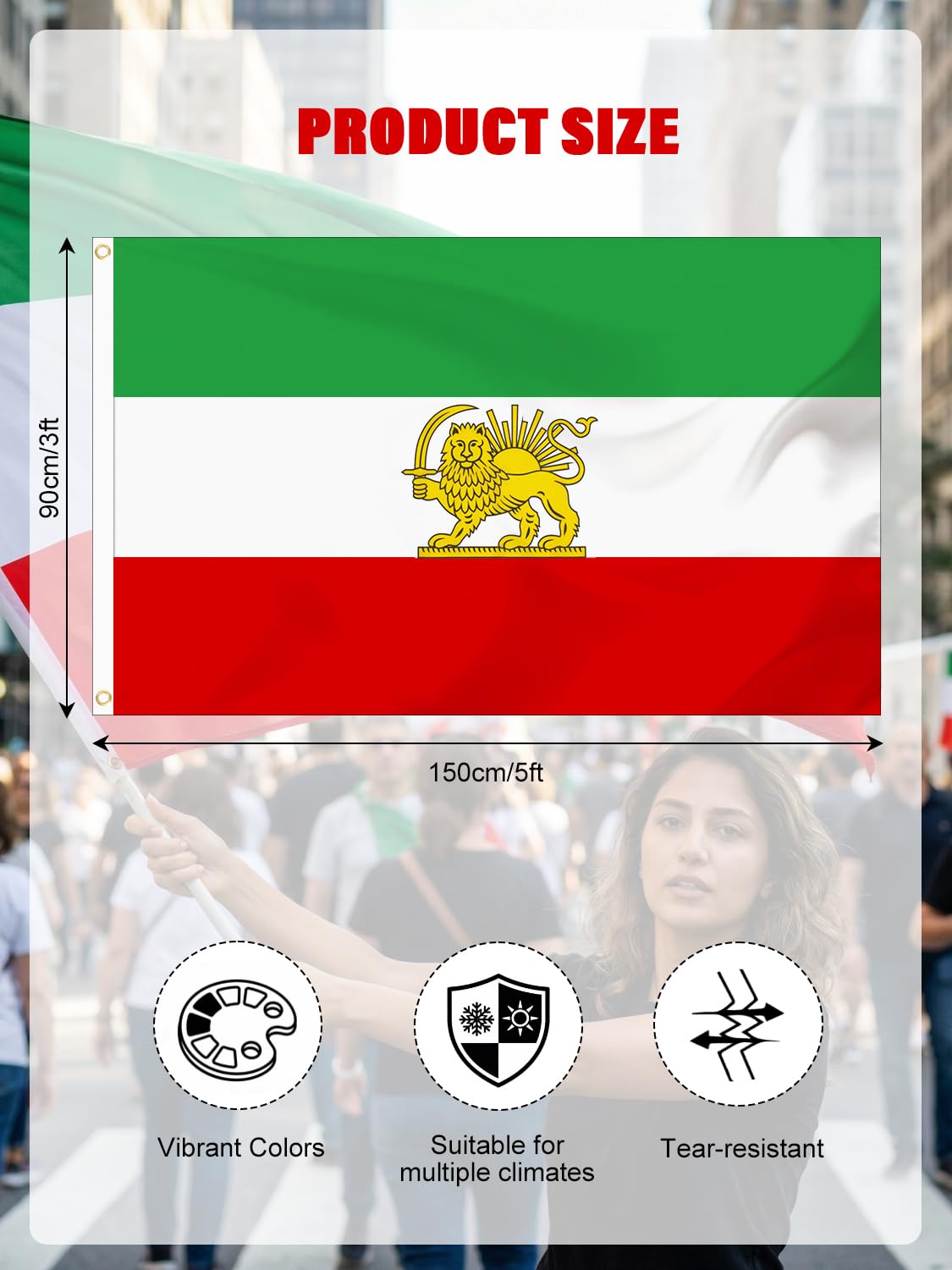 Iran Flag with Lion and Sun 3 X 5 Ft, Iranian Flag Persian Flag for Garden and Outdoor Decoration, Polyester (A) - 5