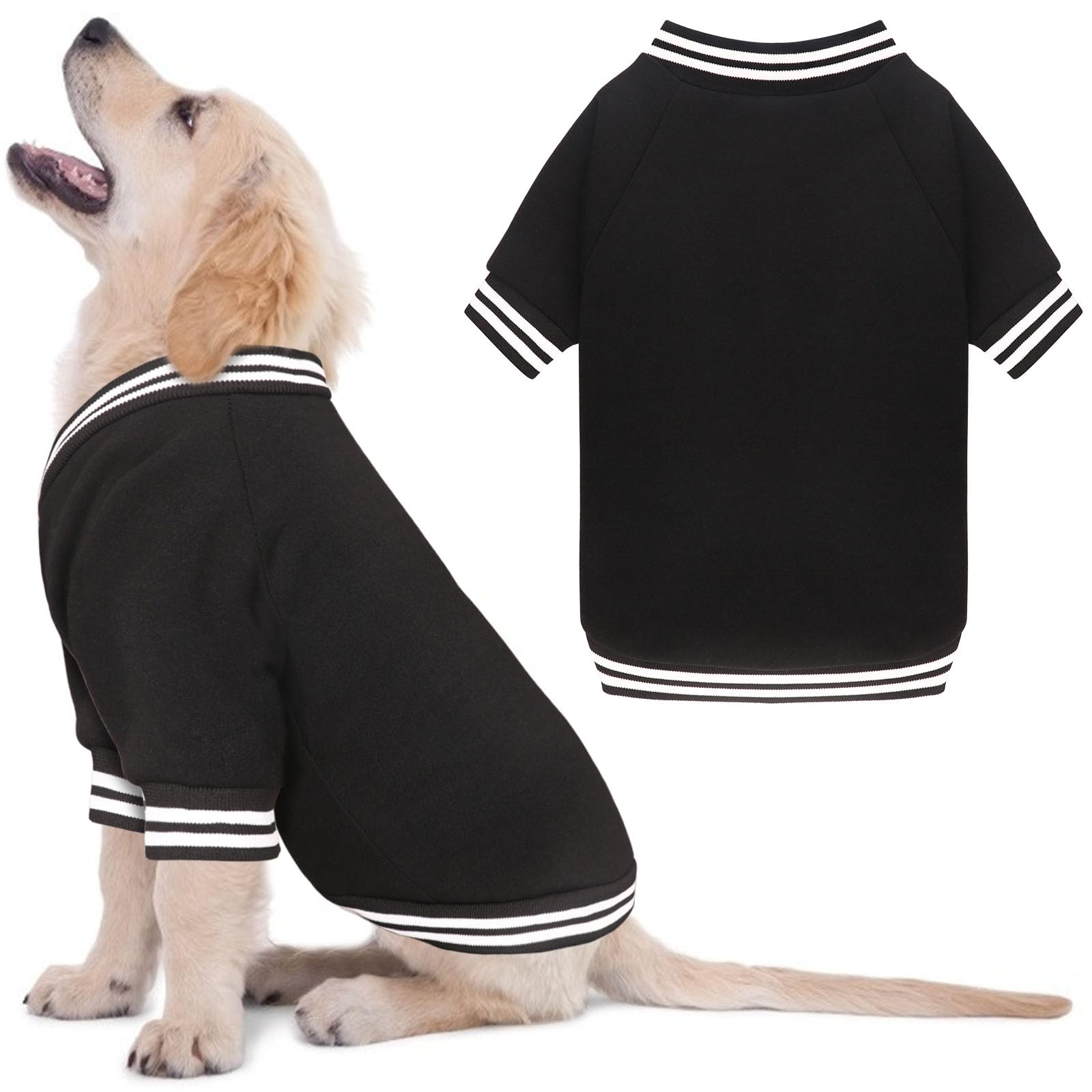 Dog Sweater Brushed Fleece Pet Clothes Baseball Jacket Soft Warm Pet Sweater Dog Sweaters for Small/Medium Dogs Boy Girl(Black-S/M)