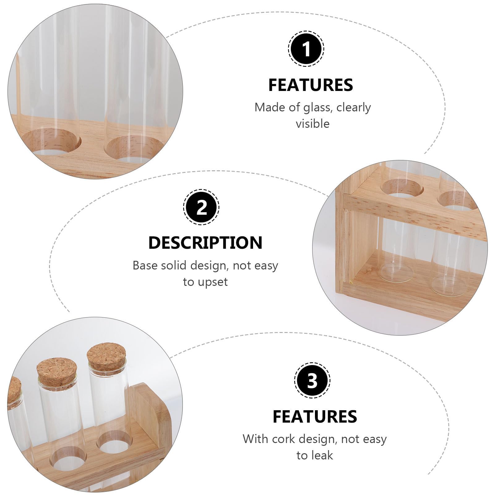Levemolo Porta Provette in Vetro e Legno per Esposizione Chicchi di Caffè, Leggero e Funzionale, Set da 1 per Teahouse e Bar Design Semplice e Moderno