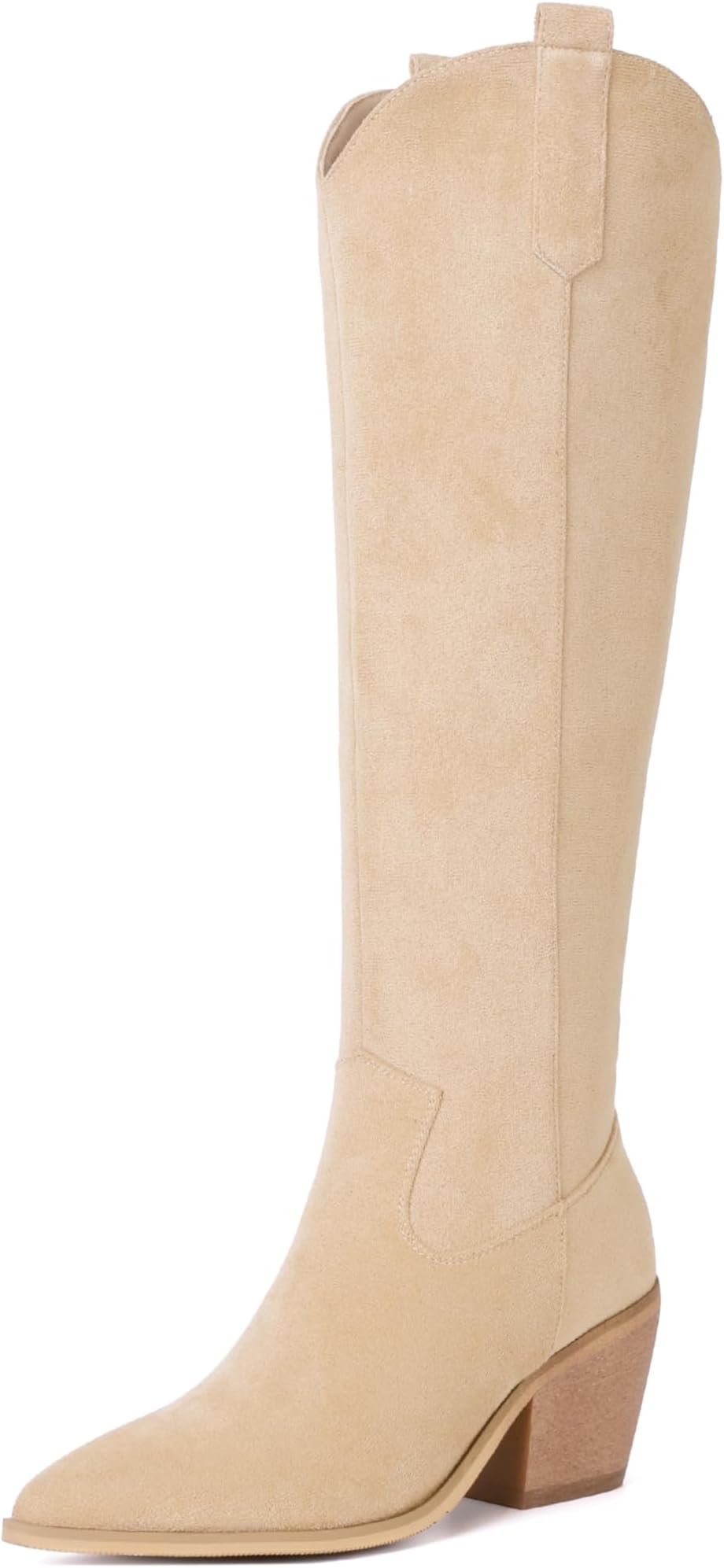 Reitoye Cowboy Boots for Women Embroidery Western Cowgirl Knee High Chunky Heel Boots with Pull-Up Tabs