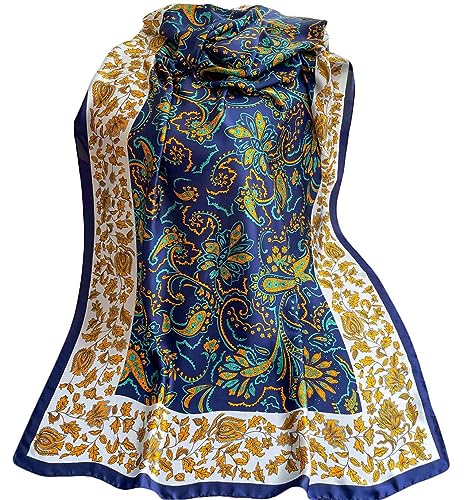 Pokeedioty Women’s Scarf Lightweight Elegant Floral Pattern Scarf Fashion Scarves Sheer Scarfs Shawls (C-Navy blue)3