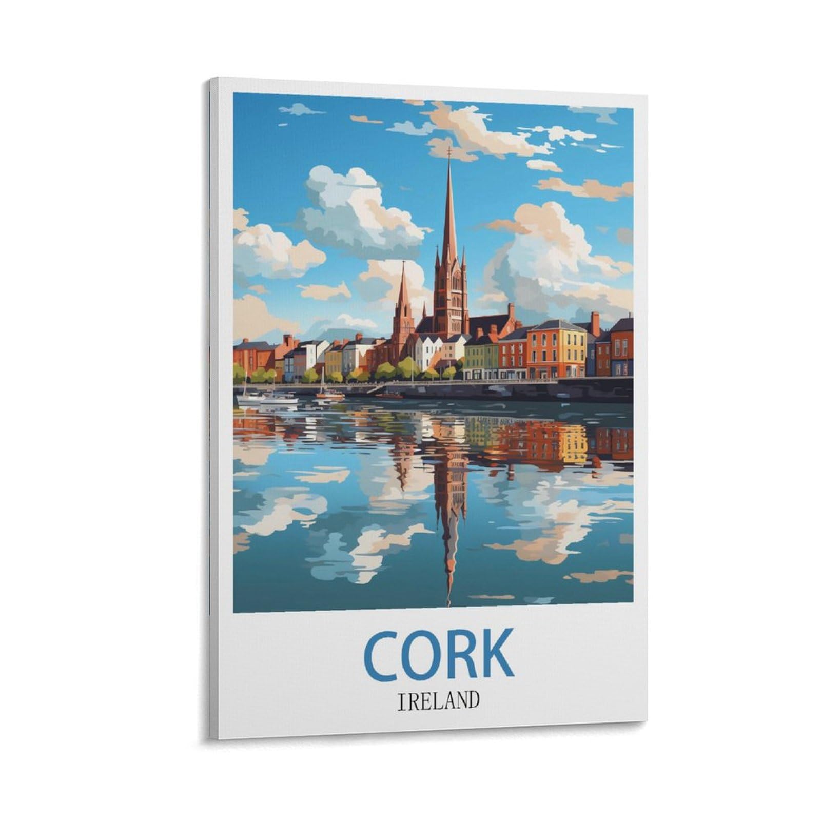 CNAHEIZ Cork Ireland Vintage Travel Poster Coast 16x24inch(40x60cm) Canvas Wall Art Print Painting for Wall Decor Living Room Bedroom