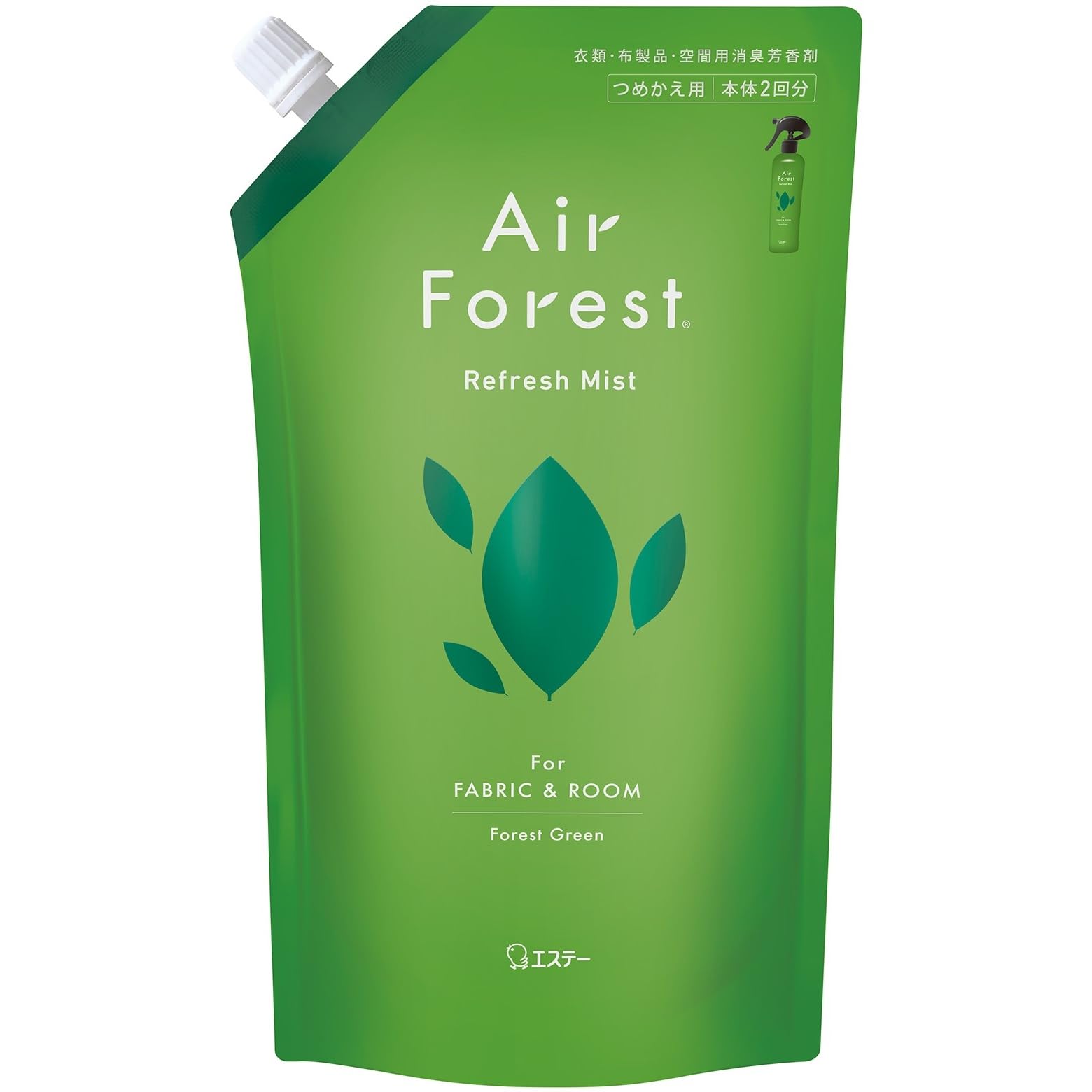 エアフォレスト リフレッシュミスト 部屋用 消臭剤 (ホテル仕様) フォレストグリーン つめかえ 540mL 空間 布 衣類用 消臭 芳香剤 除菌 消臭スプレー Air Forest