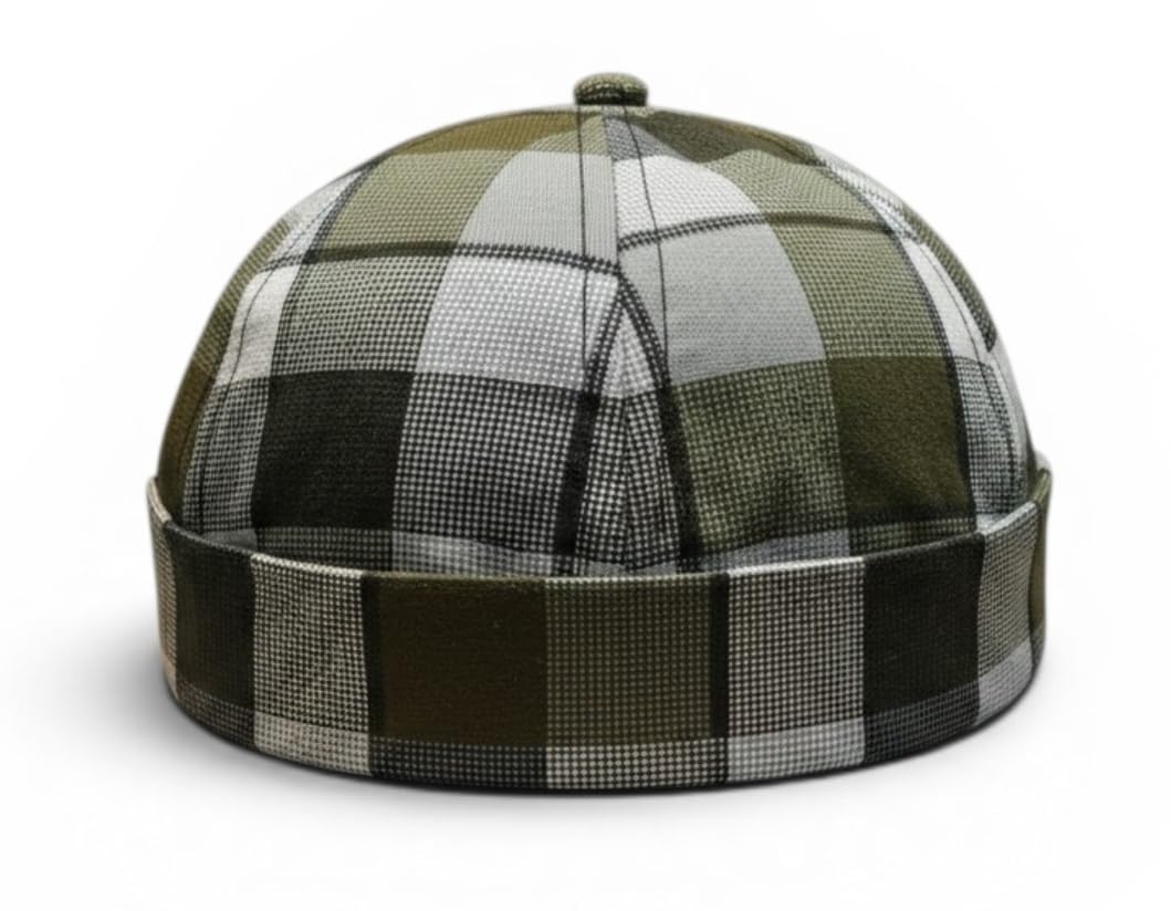 Tai & Zai Docker Cap, Brimless Rolled Cuff Beanie Hat, Cotton, Chequered, Unisex, Adjustable Size-image-7