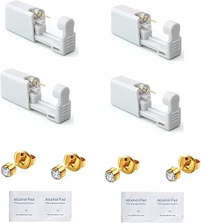 Ear Piercing Kit, 4 Pack Self Piercing Gun with 4mm Stud Earrings