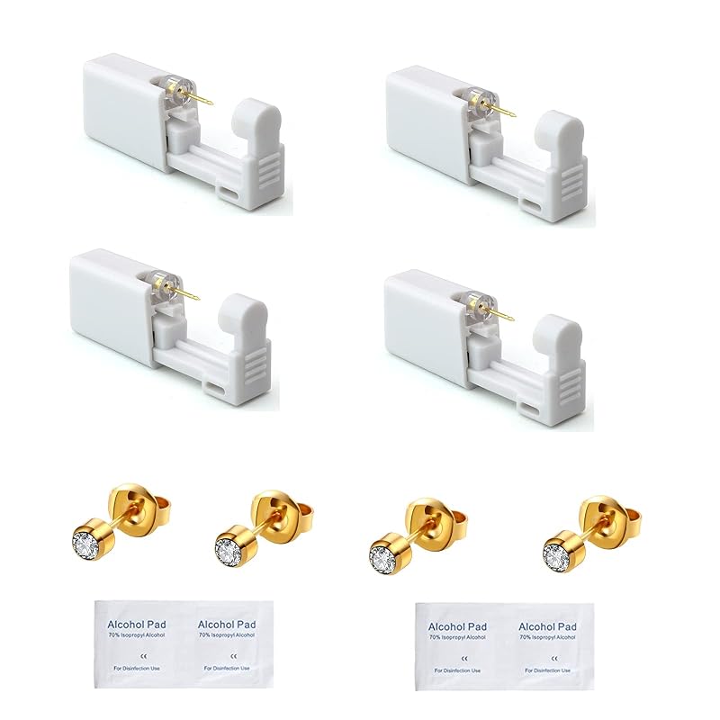 Kit para Piercing de Orelha YWDKJGS com 4 Unidades e Brincos Dourados de 4 mm