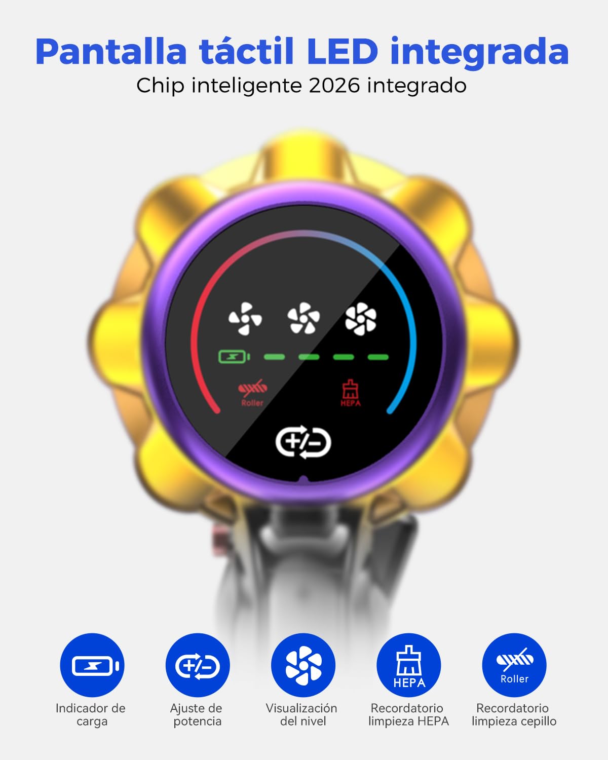 aonus Aspiradora sin Cable 60KPa/650W/80Min, Aspirador Escoba Potente | Vacuum Cleaner | Anti-Enredos | 8x3000mAh Batería | Autoportante | Luz LED Verde | para Pelo de Mascotas Alfombra Suelo Duro