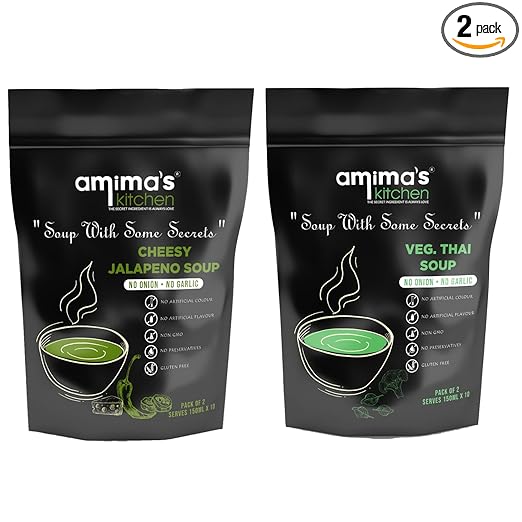 Combo Of Cheesy Jalapeno + Veg. Thai Jain Soup (No Onion No Garlic) - 100 Grams (Pack of 2) | Instant Soup Mix Powder | Ready To Cook | No Artificial Flavour & Colour | Gluten Free | Non GMO | Healthy Soup