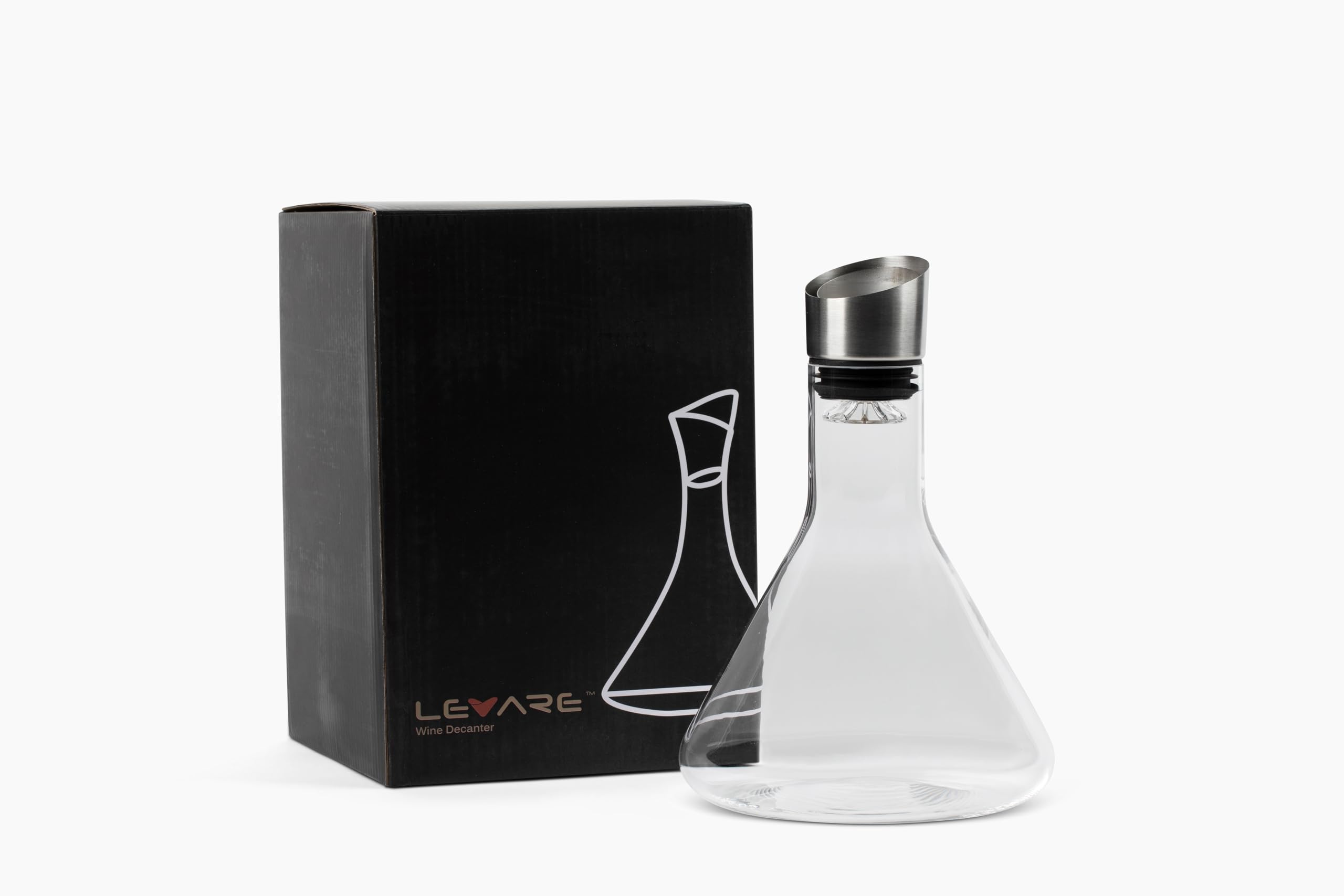 Levare Decantador de vidrio con tapón - Elegancia y durabilidad atemporales - Diseño ergonómico para una aireación ideal de 750 ml. Logotipo grabado para un atractivo estético. (transparente)