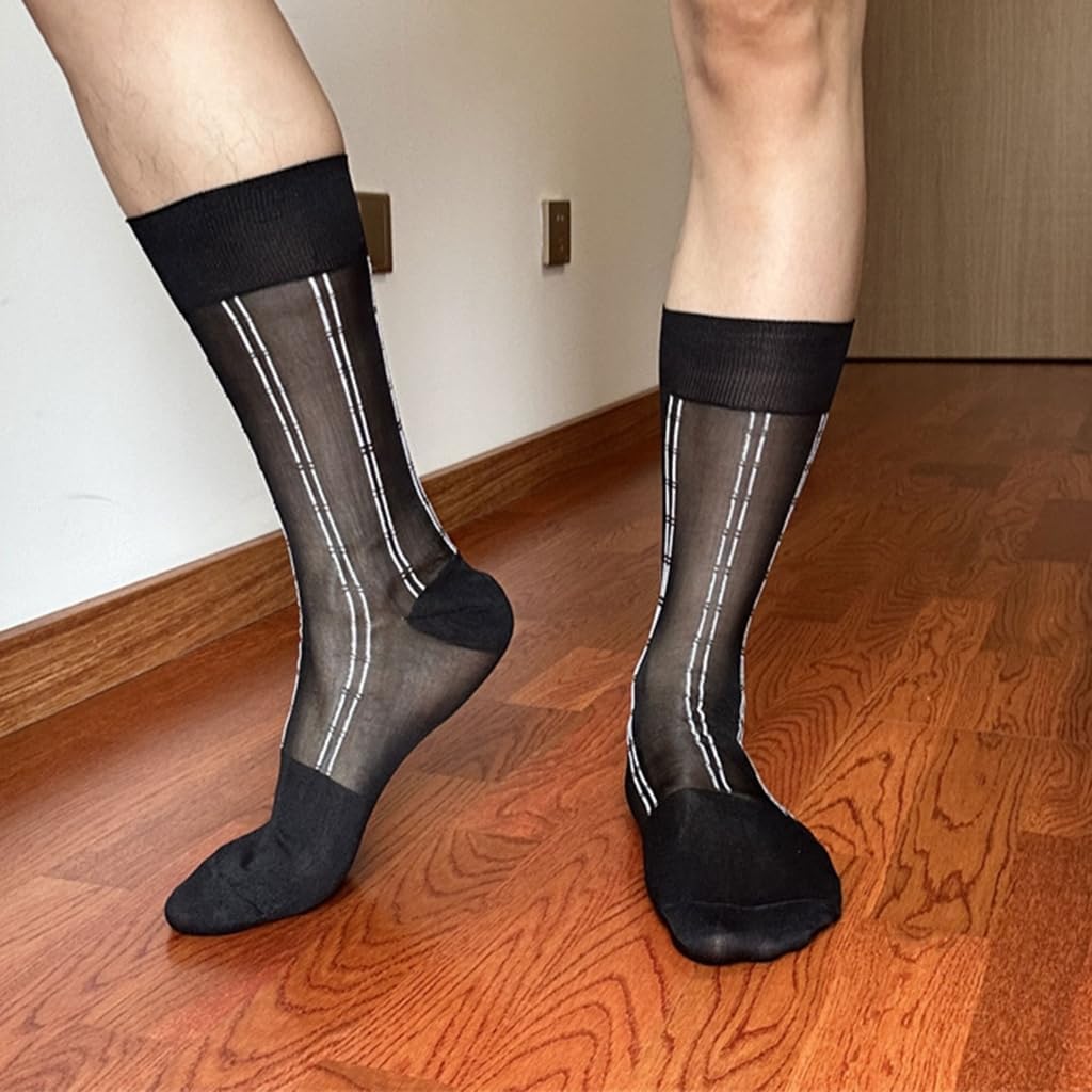 Elegant Mens Pattern Sheer Dress Socks Business Wear Thin Middle Tube Calf Length Socks for Formal