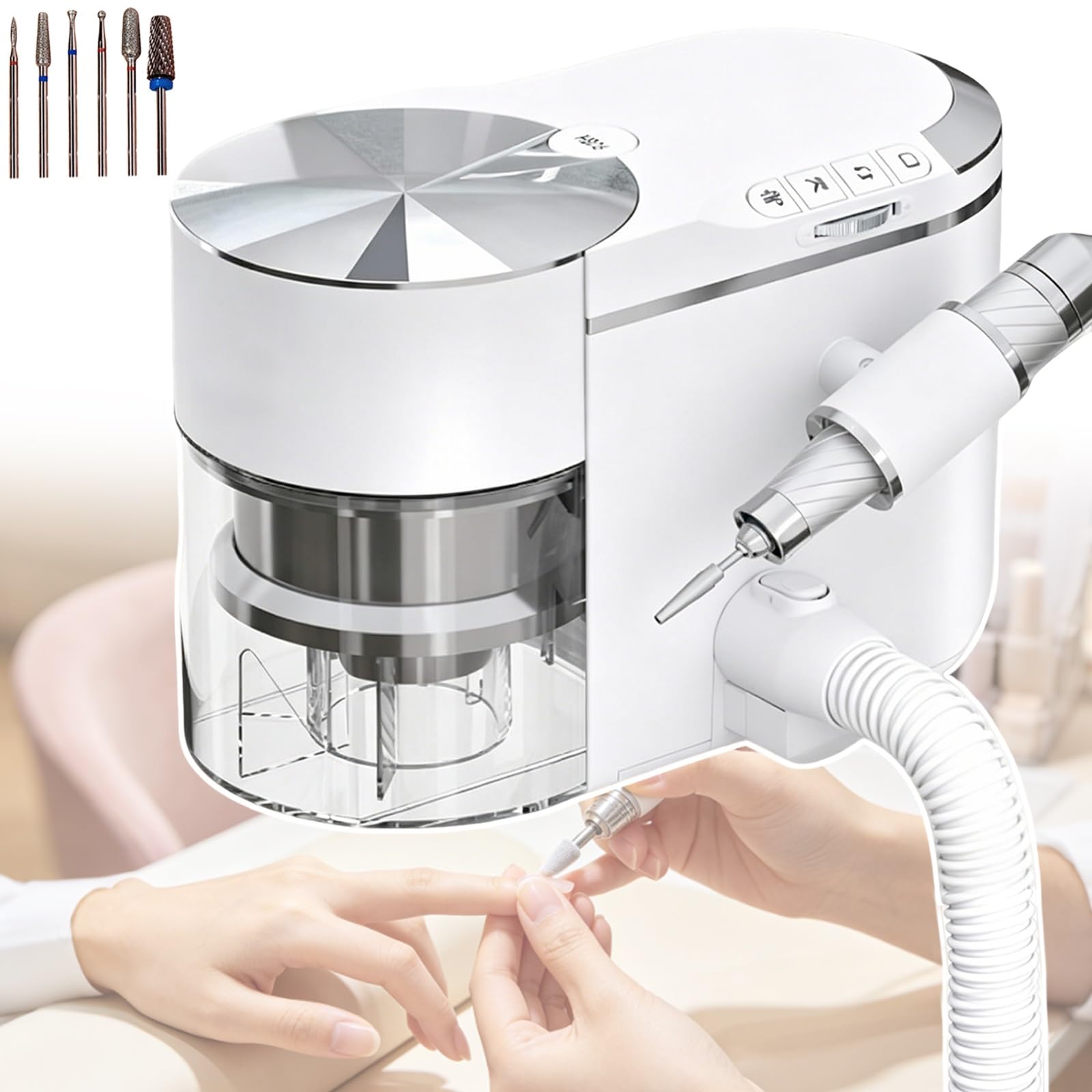 Trapano per unghie 2 in 1 con aspiratore di polvere, per unghie acriliche,