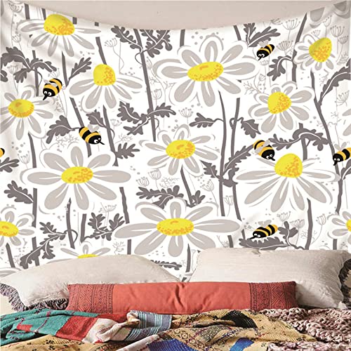 Tapiz de yoga decorativo para pared con abejas y flores amarillas en tela de 200x150 cm 2