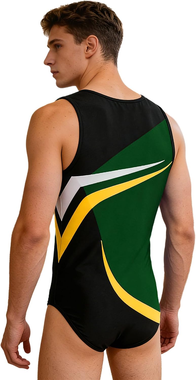YiZYiF Mens Gymnastics Leotard Color Block Performance Sports Jumpsuit Sleeveless Press Buttons Crotch Bodysuit
