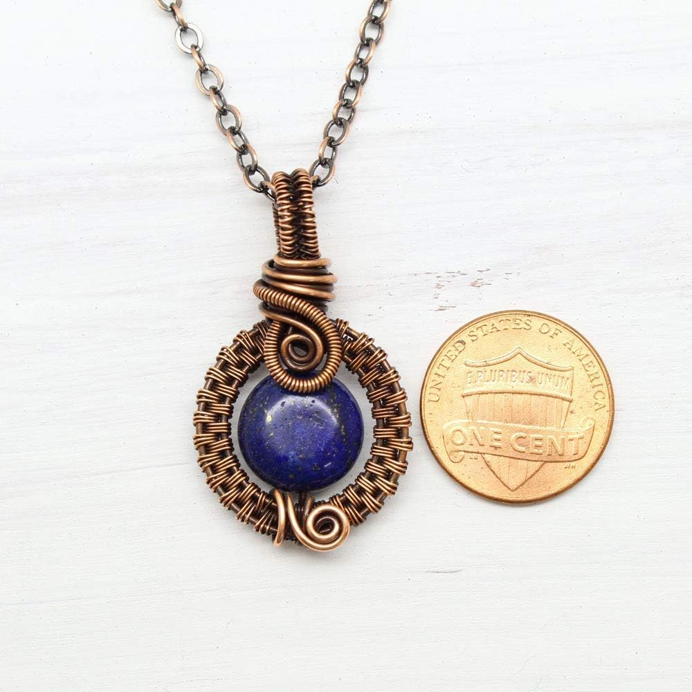 Pillar of Salt Studio Handcrafted Lapis Lazuli Gemstone Pendant Copper Woven Wire Necklace (18" Chain)