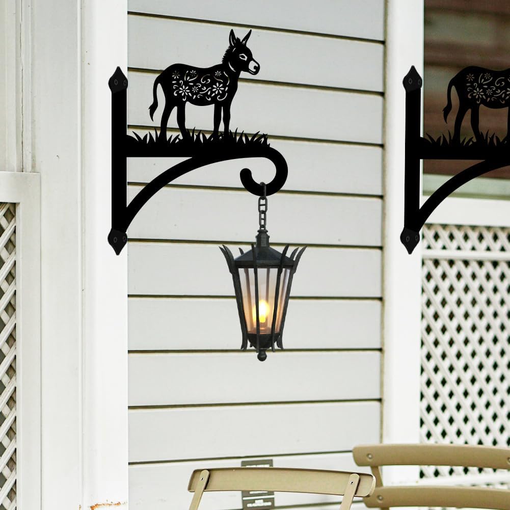 peacoblue Iron Plant Hangers Hooks for Outdoor Indoor Hanging Plants Flower Fern Pots Lantern Bird Feeder Wind Chime,12"x15.7" Weather Resistant Metal Wall Holder for Porch Garden Farmhouse(Donkey)