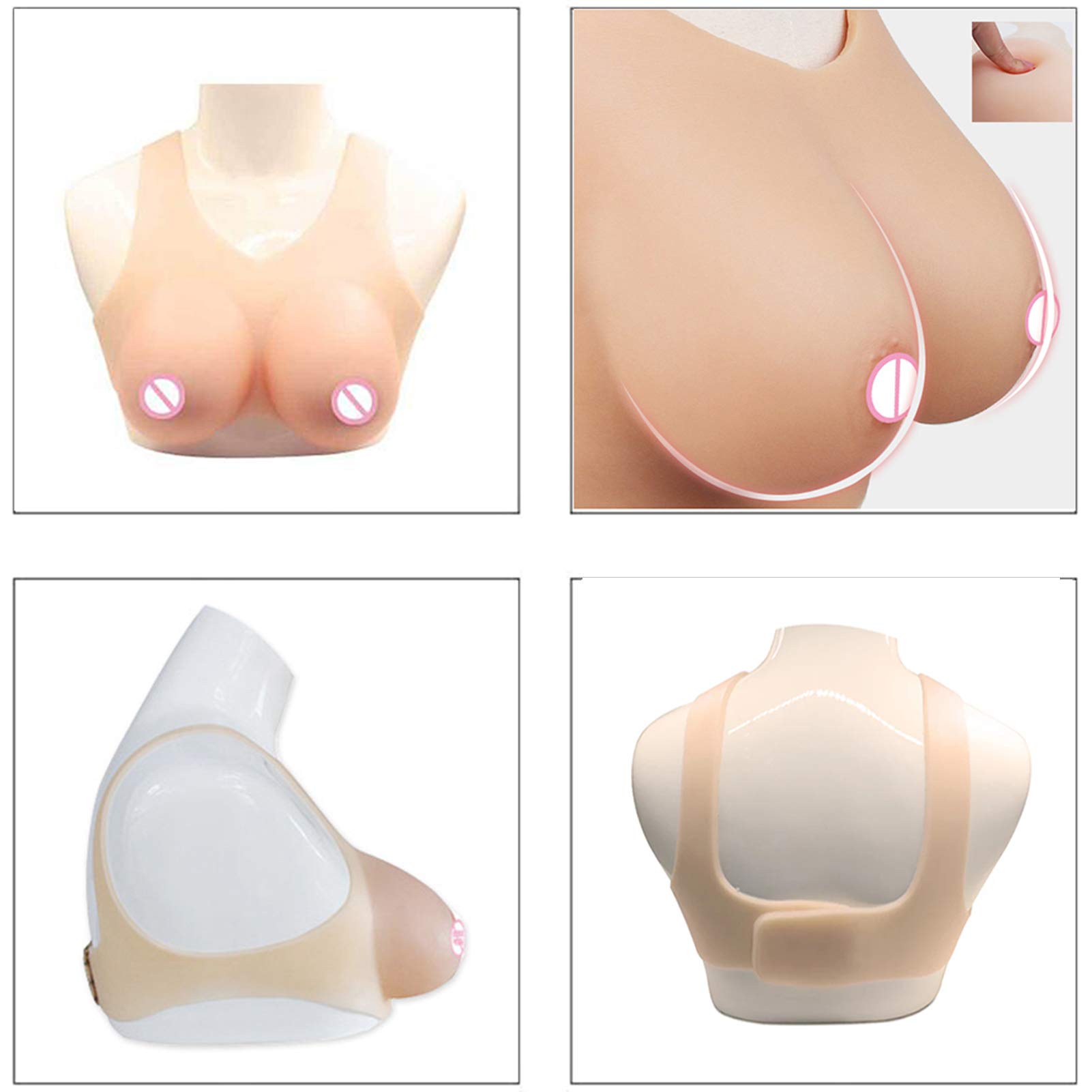 Faux seins remplis de gel de silicone, doux au toucher réaliste pour crossdresser et transgenre, design dos attaché