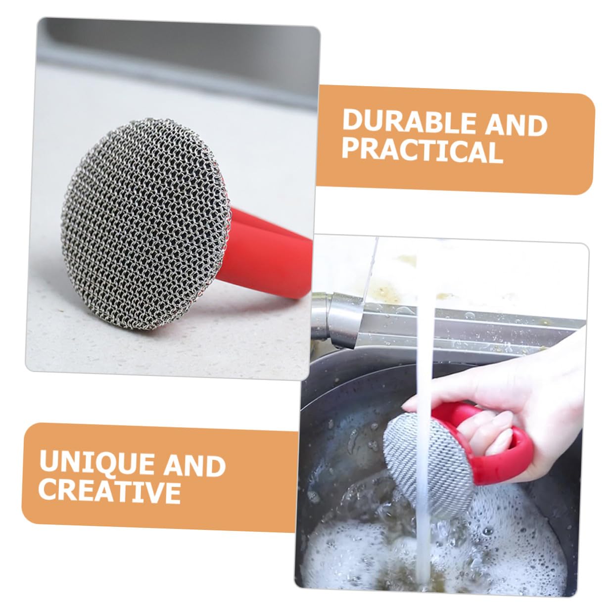 VALICLUD Cepillo de Acero Inoxidable con Anillos Soldados Diseño Ergonómico Reutilizable para Limpieza de Sartenes y Platos para Limpieza de Cocina y Hogar