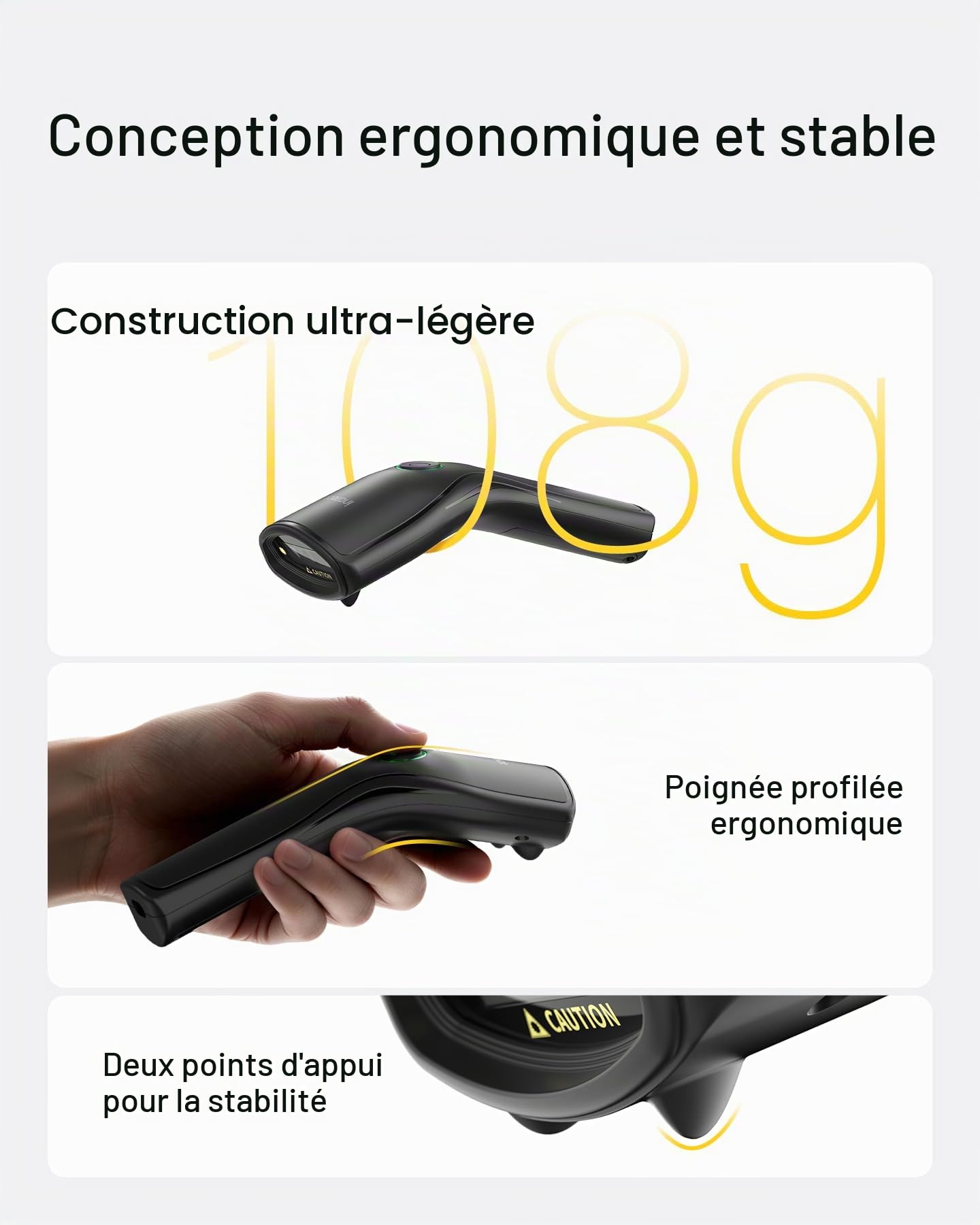 Inateck Lecteur Code Barre sans Fil 2D avec Écran, Douchette Code Barre avec Batterie Remplaçable, 1D 2D QR Scanette, 3 en 1 Compatible avec Bluetooth et 2,4 GHz sans Fil et Filaire USB, Nano 460