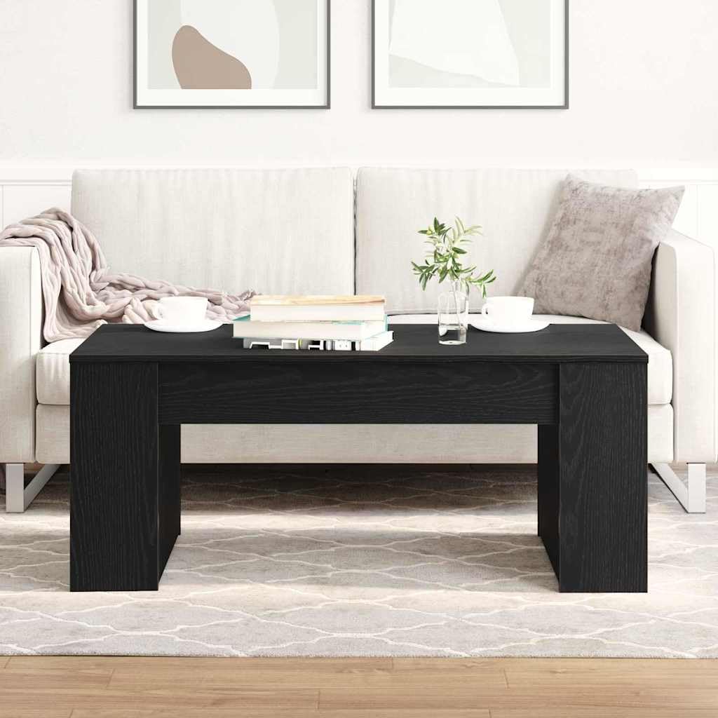 SXZenSpace Coffee Table Black Oak 102 x 55 42 cm Modern Engineered Wood with 2 Shelves Small Side for Living Room, Corridor and Bedroom
