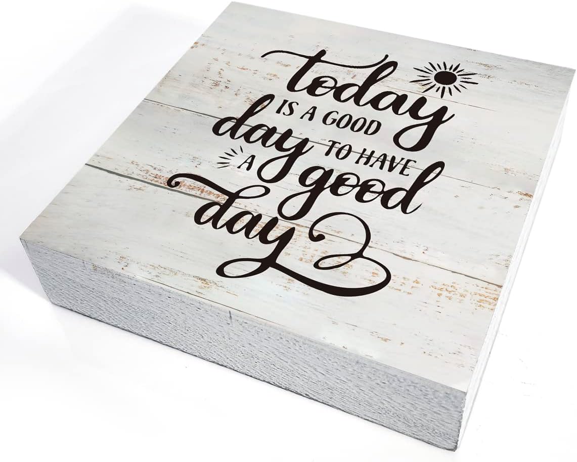 Rustic Motivational Good Day Wood Box Sign Today Quote Wooden Box Sign Farmhouse Home Office Desk Shelf Decor (5 X 5 Inch) - Image 3