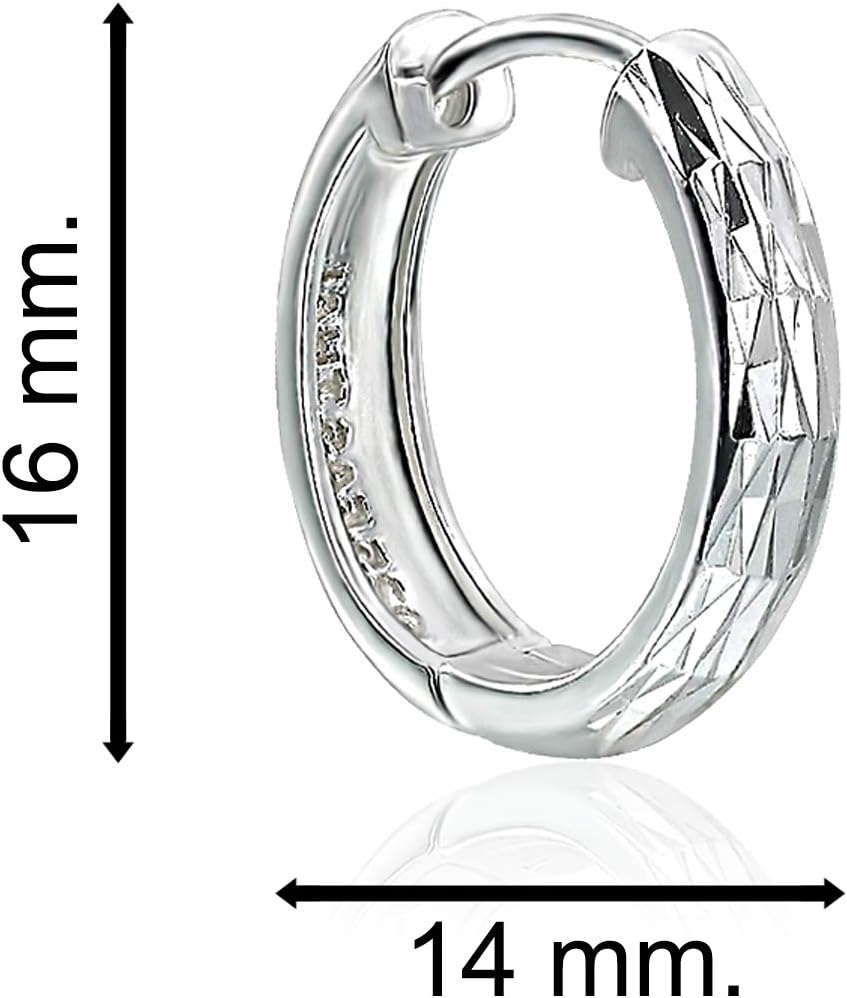 Sterling Silver Diamond Cut Ear Cuff Hinged Huggie Hoop Earrings for Women, 16mm Diameter - Image 2