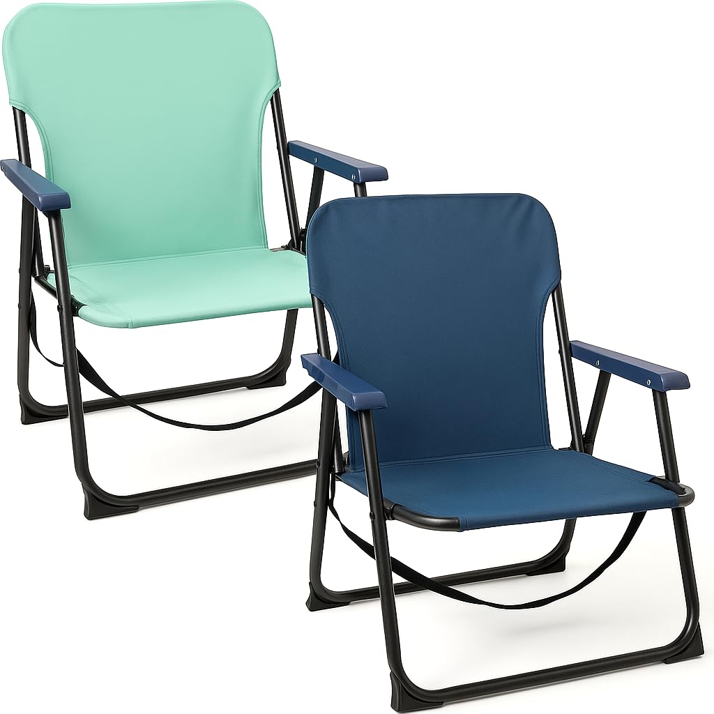 TIENDA EURASIA - Silla Playa Plegable | Pack 2 Sillas Playa | Ligera y Resistente | con Asa de Transporte | Color Azul y Turquesa | Medidas 54x54x25/63 cm | Peso Máximo 110 Kg