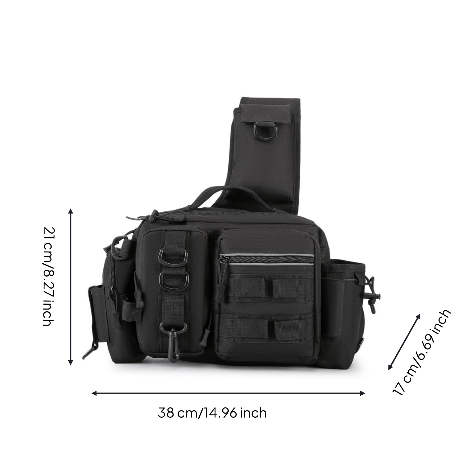 Angeltasche Ködertasche Tacklebag Gürteltasche Umhängetasche Leicht Und Freihändig mit Zipperfächern Klettflächen Metall D Ringen Wasserabweisend für, Array, Schwarz