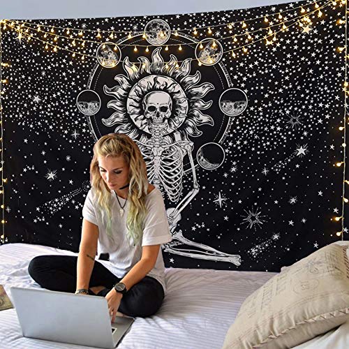 Skull Tapestry Wall Hanging Large Tapestries, Cestbin Black and White Tapestry, Meditation Skeleton