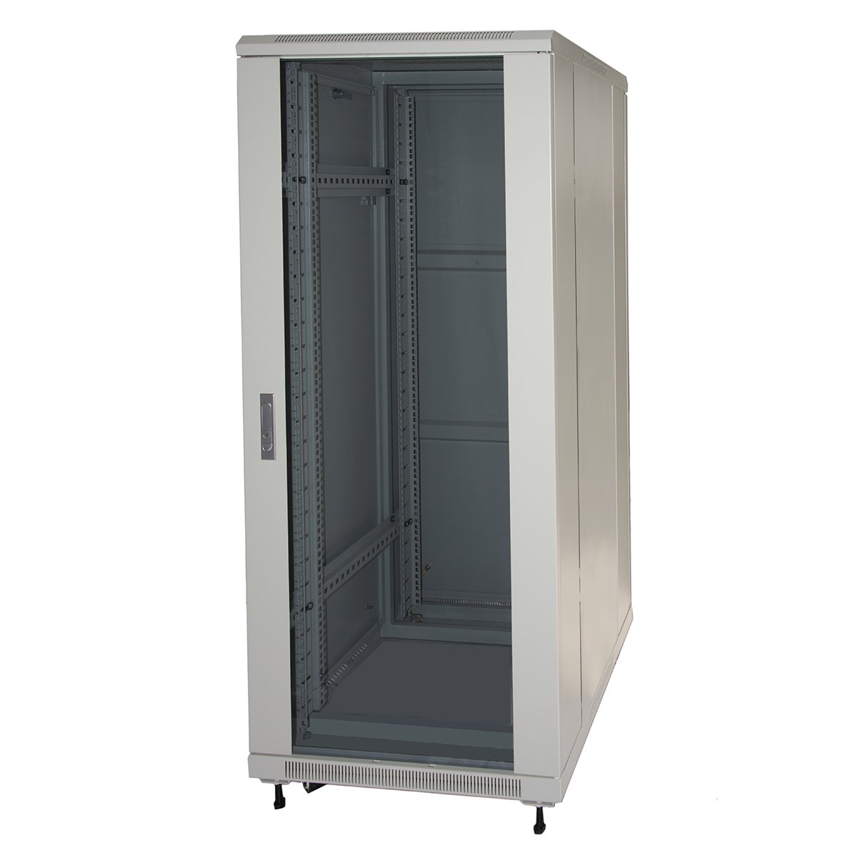 LINK armadio rack LK1922U66GR per reti 19" capacità di carico 800 kg in metallo verniciato a polvere con porta vetro di sicurezza e serratura dimensioni 60x60x116,6 cm colore grigio chiaro RAL7035