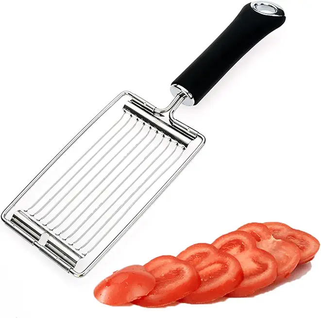 Stainless Steel Tomato & Egg Slicer with Protective Hand Guard, Multi-Function Manual Vegetable Cutter for Even Slices, Non-Slip Ergonomic Handle Kitchen Tool for Salad & Meal Prep