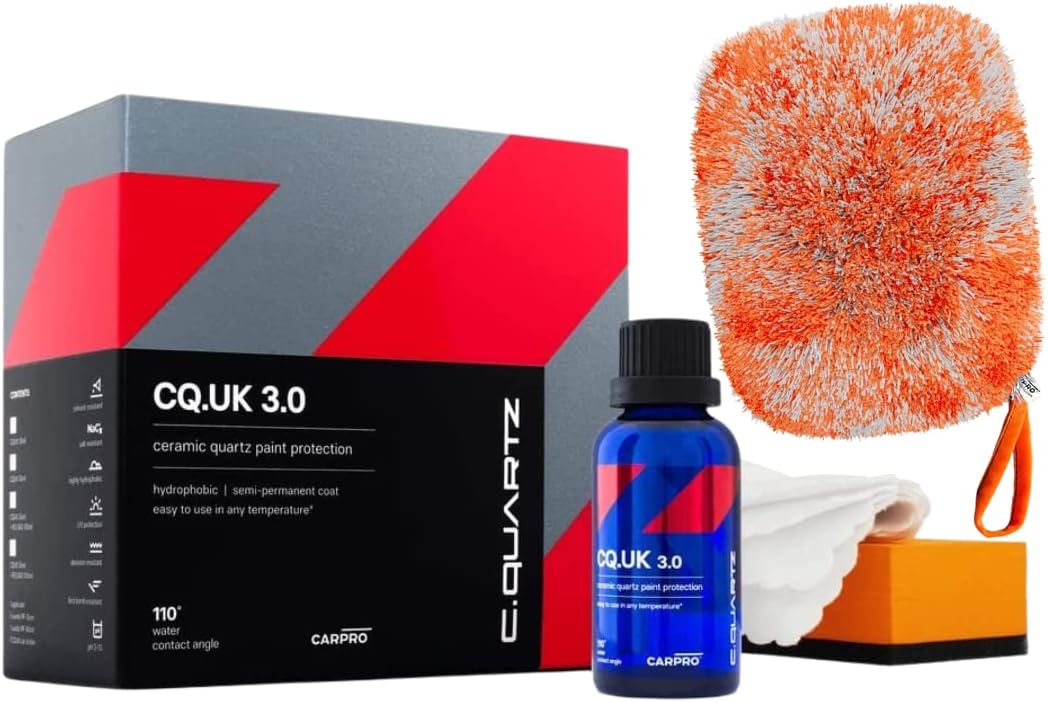 CARPRO CQUARTZ UK 3.0_30ml Kit Ceramic Coating Finish, Bonds to Paint, Glass, Metal and Plastic DabDab Wash Mitt, Car Wash Glove - Bundle