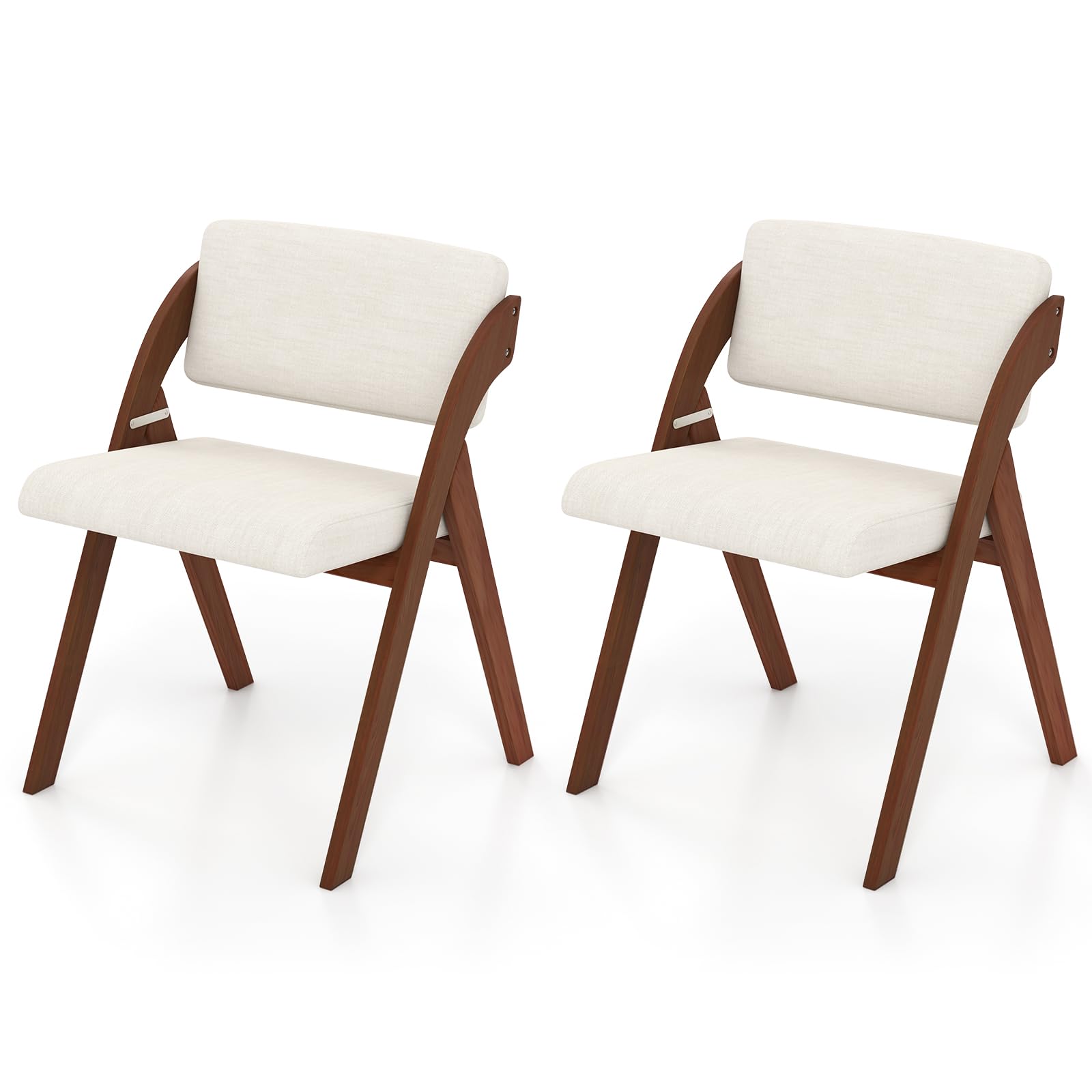 HOMASIS Juego de 2 Sillas de Comedor Plegables, Silla de Cocina y Salon con Patas Madera de Caucho, Silla Nordica con Asiento para Dormitorio, Oficina, 56x53x76cm (Nogal + Crema)