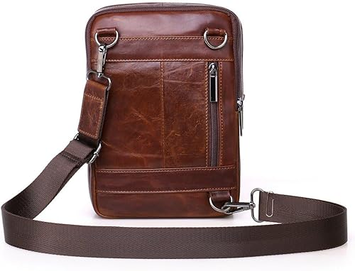 Miniatura 6 de Bolsa de hombro pequeña de cuero para hombre, bolsa cruzada de viaje para negocios, bolsa cruzada para teléfono, cartera para campamento, mochila