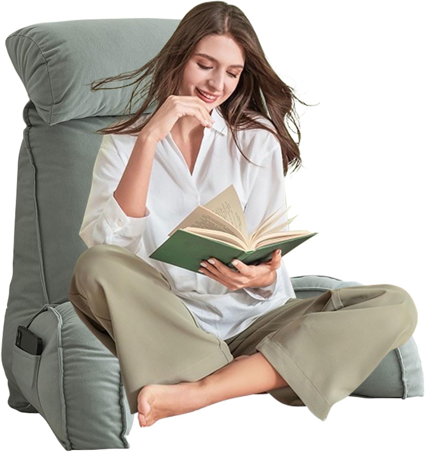 Coussin de Lecture avec Accoudoirs,Oreiller Cervical Dossier de Soutien Lombaire,Dossier de canapé,Housse Lavable,Détendez-Vous ou travaillez confortablement ﻿ (Gris Clair)