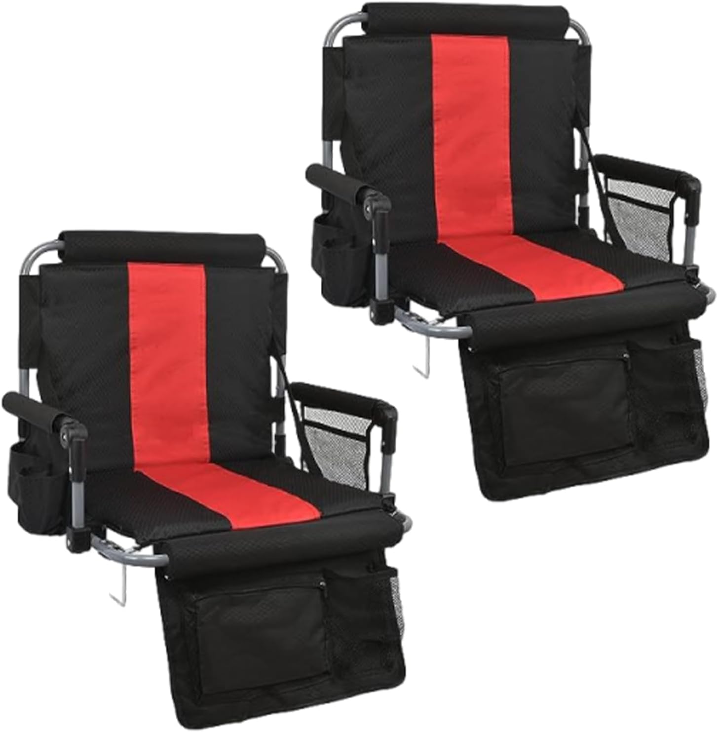Portable Stadium Seats with Back Support and Armrest, Folding Bleacher Chairs with Back and Thicked Cushion, Wide Padded Sports Chair with Cup Holder, Football, Tennis (2, red, Standard)