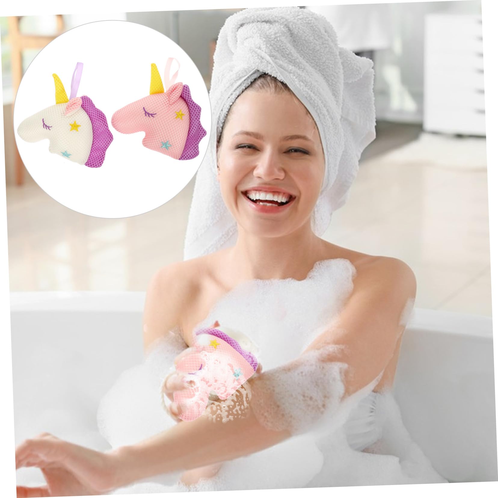 Healvian 4pezzi Spugne Esfolianti Per Bagno Unicorno Da Bianco e Rosa Per Pulizia Profonda e Relax Della Con Cordino Per Asciugatura e Riposo Per Uomini e Donne