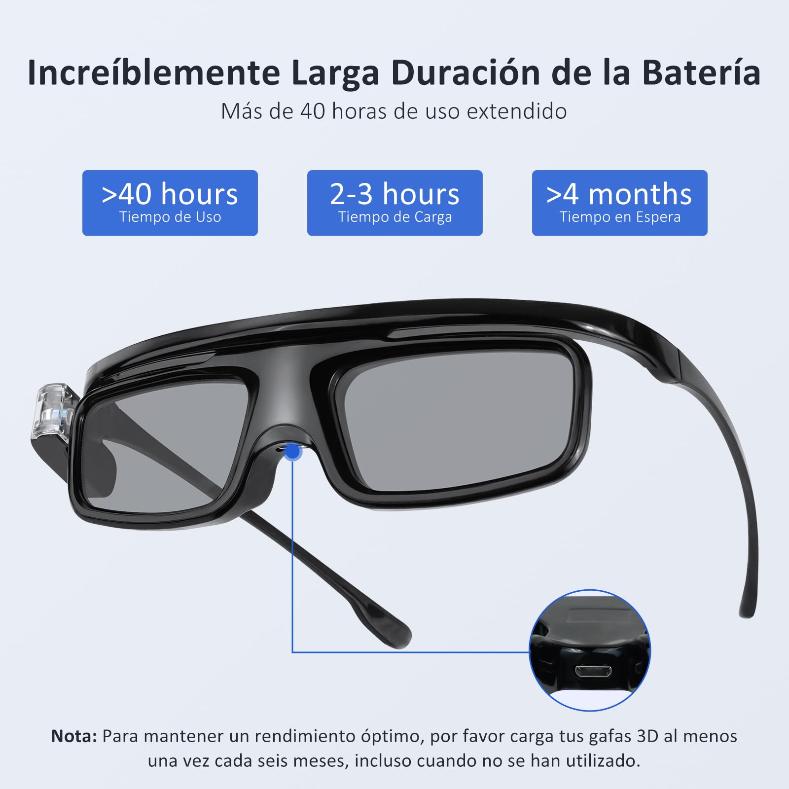 NexiGo Gafas 3D de Enlace DLP, Recargables, Activas con Obturador 3D, Compatible con Aurora, Aurora Pro (Negro - Paquete de 2)