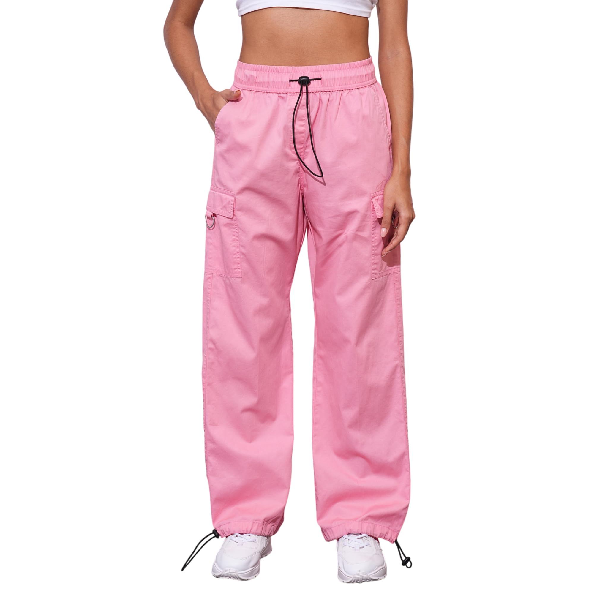 Rangriti Women Apricot Blush Solid Mid-Rise Regular Fit Casual Cargo-3640479005 in peach