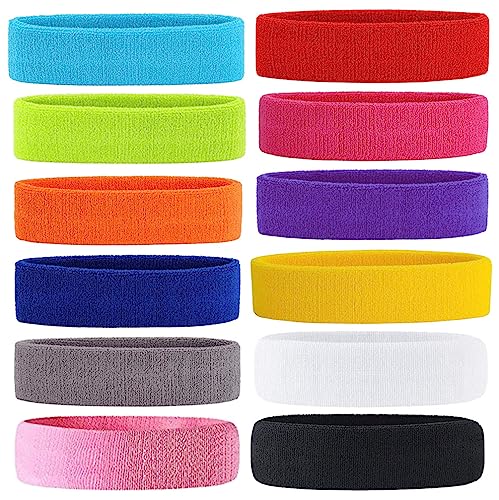 ViLiyDuo 12 Stück Schweißbänder Haarband, Sport Stirnband für Damen und Herren, Yoga Stirnband, Elastisches Haarband, für Laufübungen Fitness