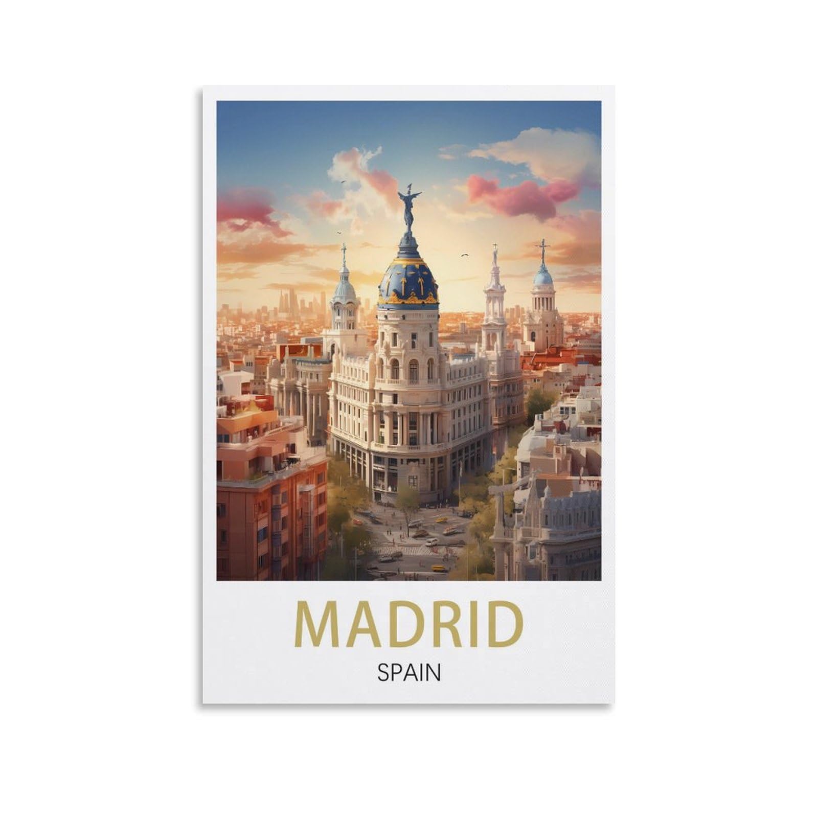 Lhjoiun Unframe-Style Madrid Spain Vintage Travel Poster 08X12inch(20X30cm) Art Canvas Print For Living Room Bedroom Home Decoration Modern Art