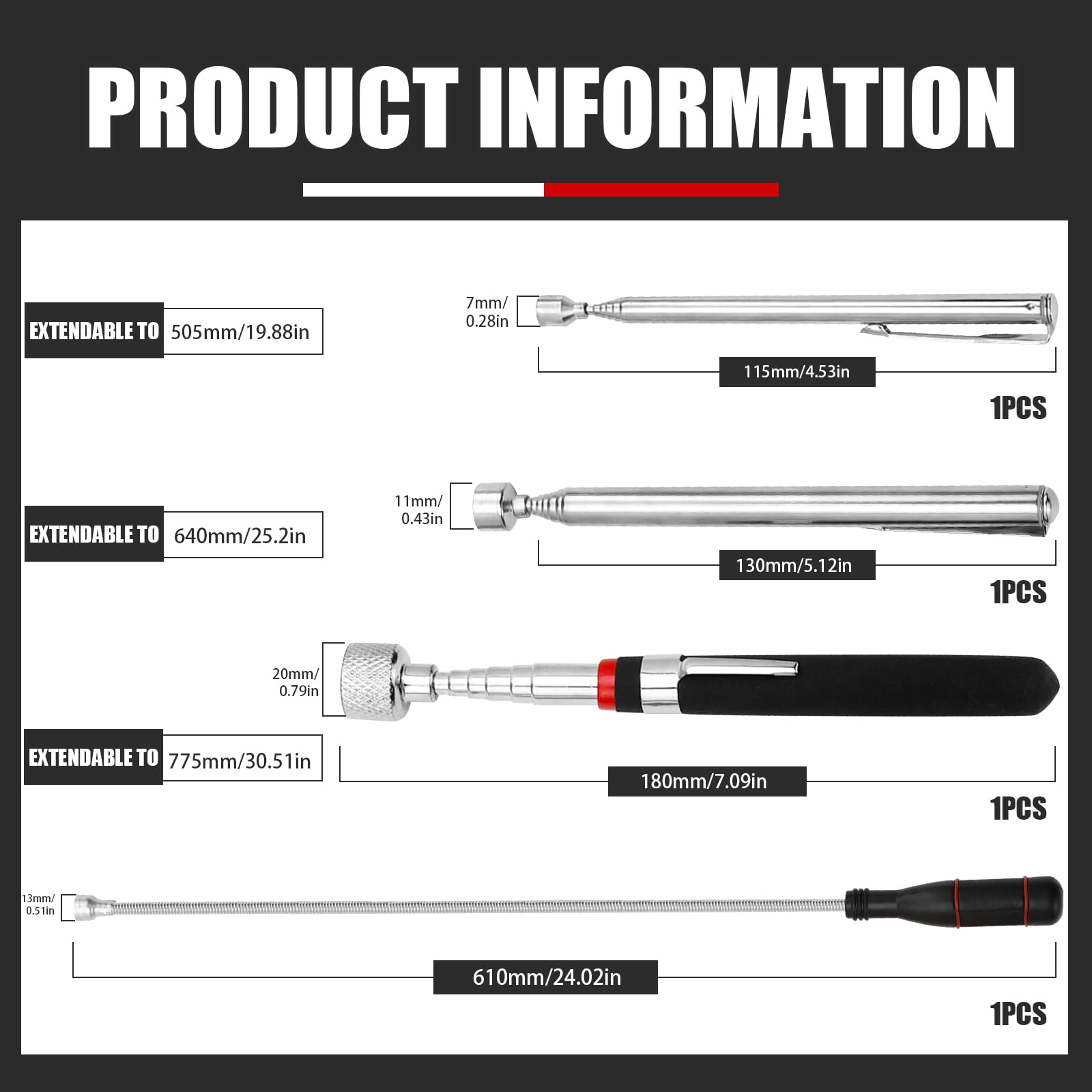 Telescopic Magnetic Pickup. Magnetic Telescopic Pickup. Telescopic Inspection Mirror Additional - View #12